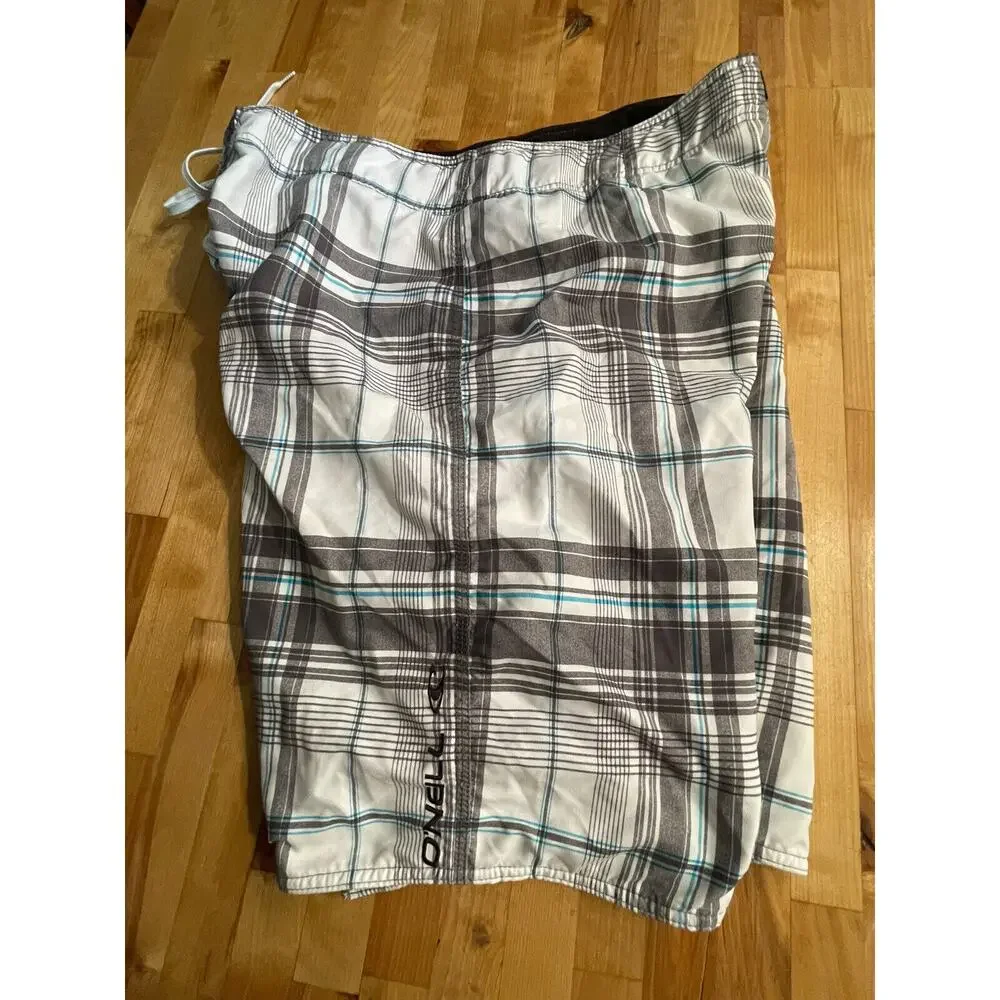 O'Neill Board Shorts drawstring Plaid Mesh lined Swimwear Beach Pool Size 40 EUC